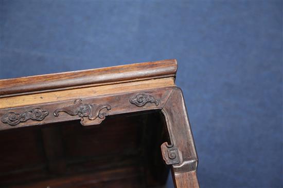 A Chinese huanghuali kang table, 18th/19th century, l. 29.5in., w. 17.25in., h. 12in., repairs